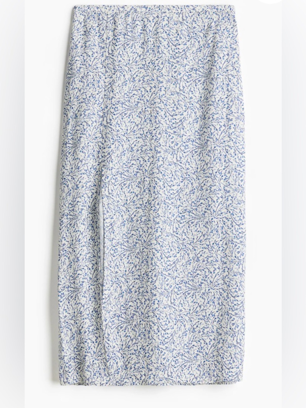 H&M Light Blue and White Floral Midi Slitted Skirt size 10
